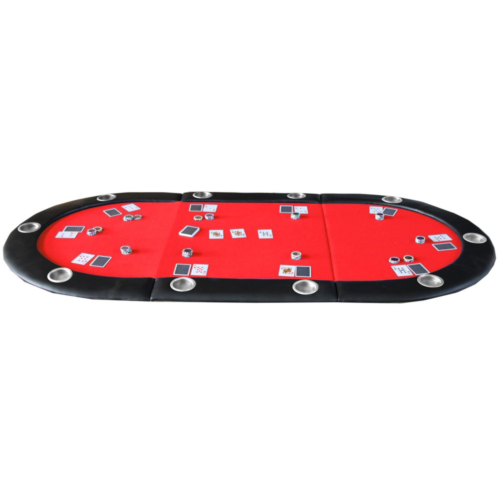 Folding Poker Table Top for 10 Players Tri-Fold Texas Holdem Blackjack Casino Game Tabletop Red