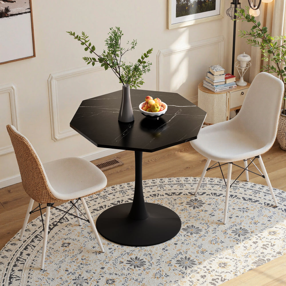 31.50"Modern Octagonal Coffee Table with MDF Table Top,Metal Base, for Dining Room, Kitchen, Living Room,White