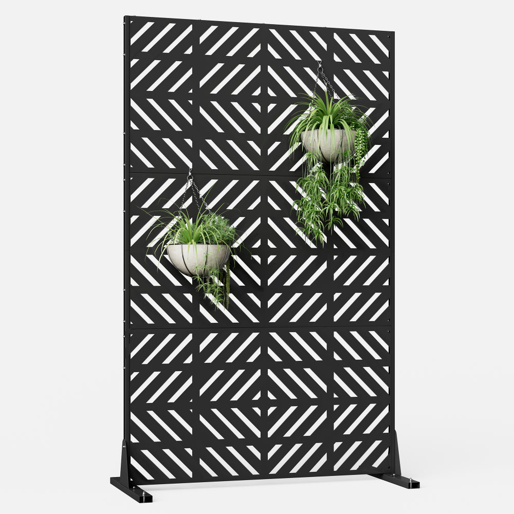 72'' x 44'' Balcony Privacy Screen ,Metal Patio Privacy Divider with Stand, Decorative Privacy Fence Screen for Garden, Fence, Balcony, Black