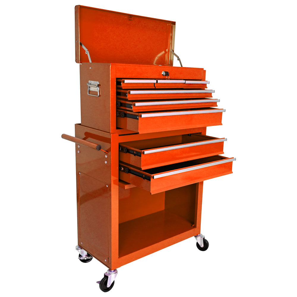 High Capacity Rolling Tool Chest with Wheels and Drawers, 8-Drawer Tool Storage Cabinet--ORANGE
