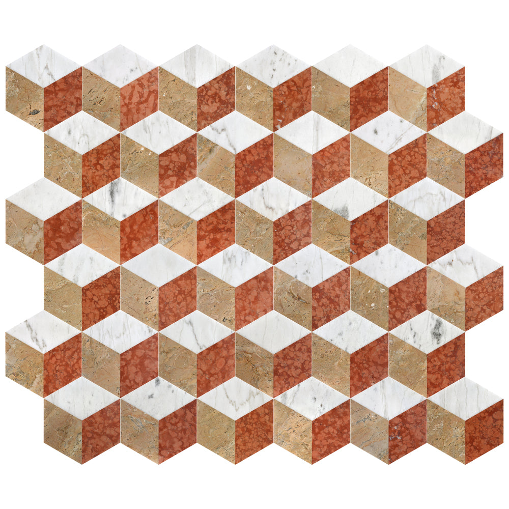 Hexagon Water-jet marble,White Gold Red 3 color, natural marble, for floor and wall,polished marble tile, natural stone, genuine marble, real marble, 1 box 12 pcs