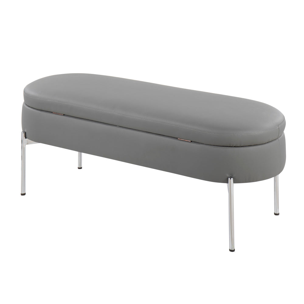 Chloe Contemporary/Glam Storage Bench in Chrome Metal and Grey Faux Leather by LumiSource