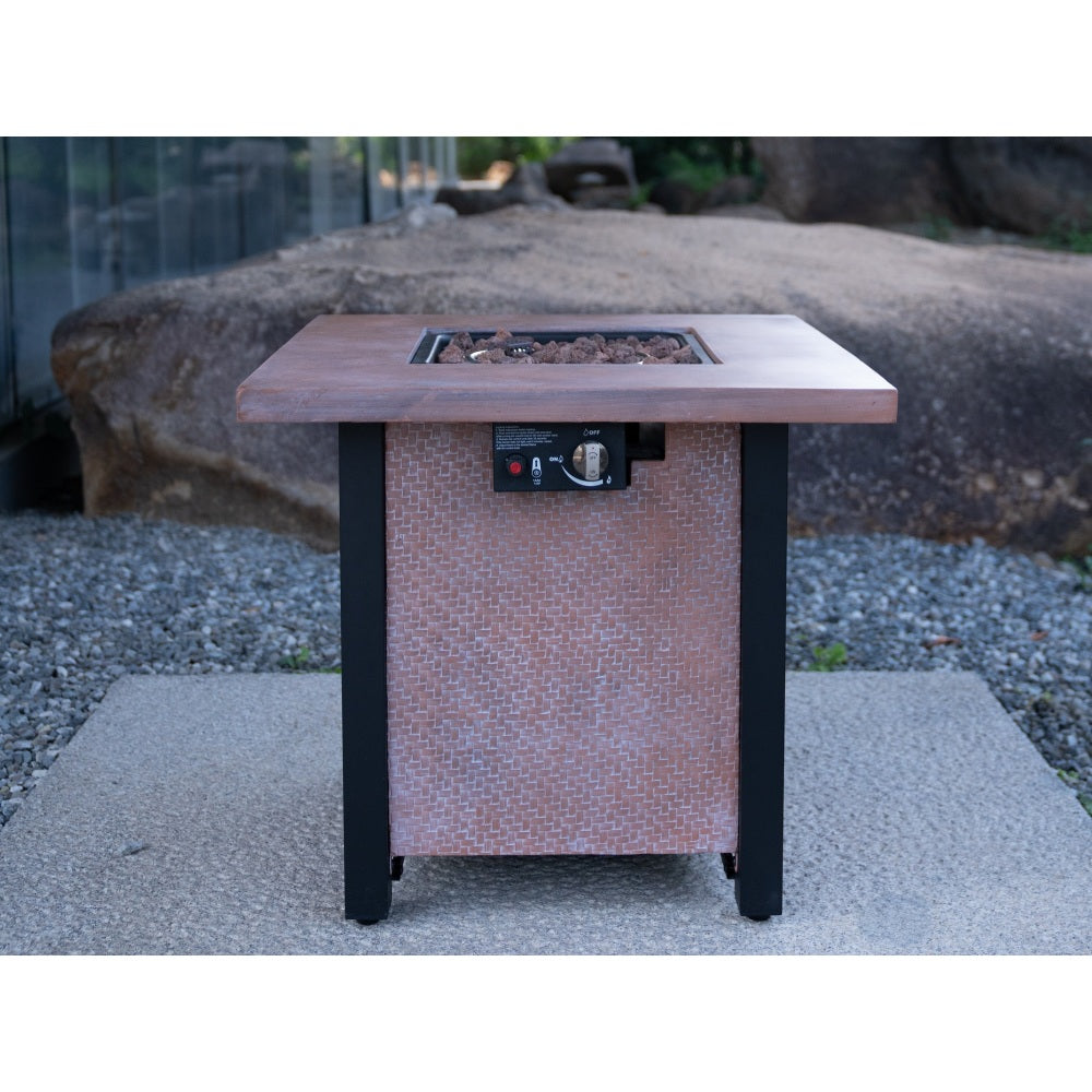 25" H Outdoor Patio Propane Gas Fire Pit Table - 50,000 BTU High-temperature-resistant carving process for environmentally friendly materials with the effect of rattan weaving grain