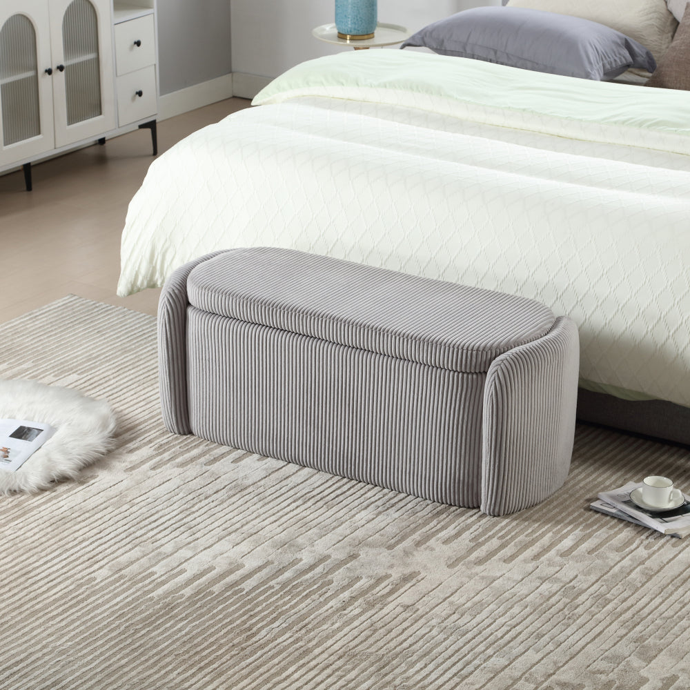 House Hold Storage Ottoman,Bedroom End Bench,Upholstered Fabric Storage Ottoman with Safety Hinge, Entryway Padded Footstool, Ottoman Bench for Living Room & Bedroom (Light Gray)