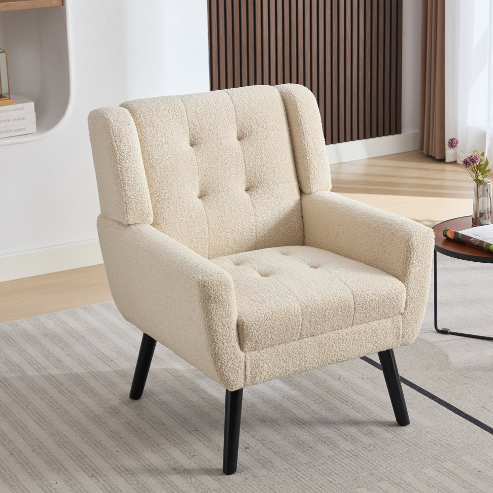Modern Soft Teddy  Material Ergonomics Accent Chair Living Room Chair Bedroom Chair Home Chair With Black Legs For Indoor Home-Grey Teddy Fabric