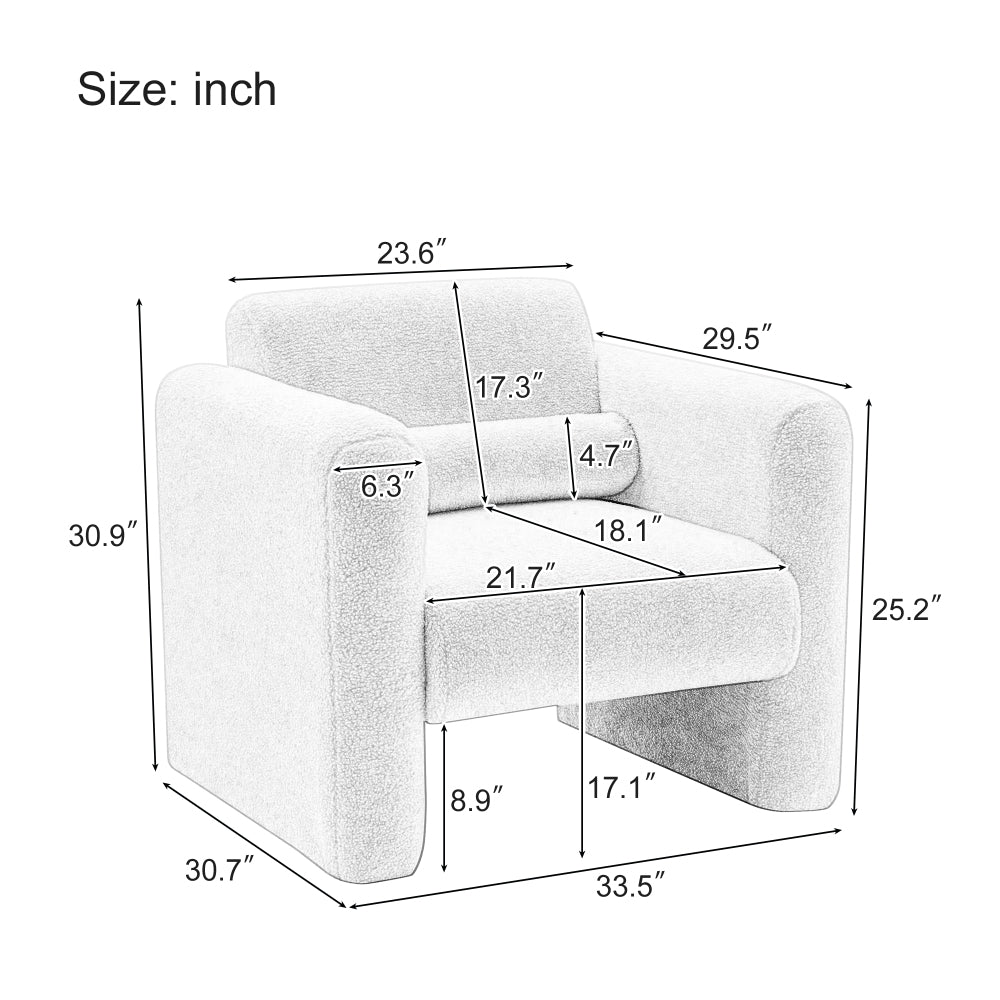 Modern Accent Chair Lambskin Sherpa Fabric Upholstered Comfy Reading Arm Chair Soft Padded Armchair with Back and Pillow for Living Room Bedroom Reception Waiting Room Office, Cream