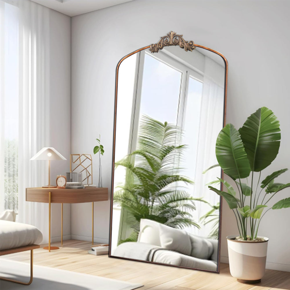 Full Length Mirror 36x66 Inch Vintage Ornate Arched Floor Mirror Metal Framed Mirror Dressing Mirror Oversized Wall Mirror, for Entryway, Living Room, Bedroom, Clothing Shop,  Antique Bronze