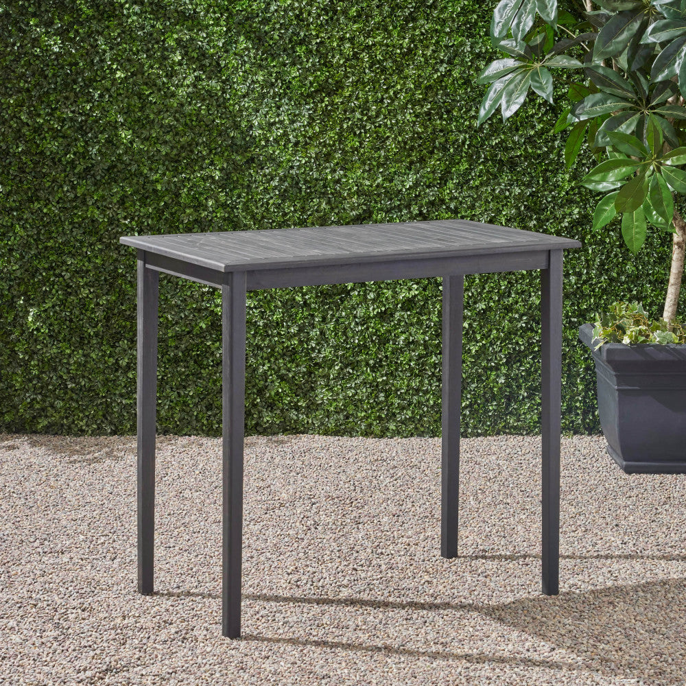 Outdoor Minimalist Acacia Wood Rectangle Bar Table - Dark Gray