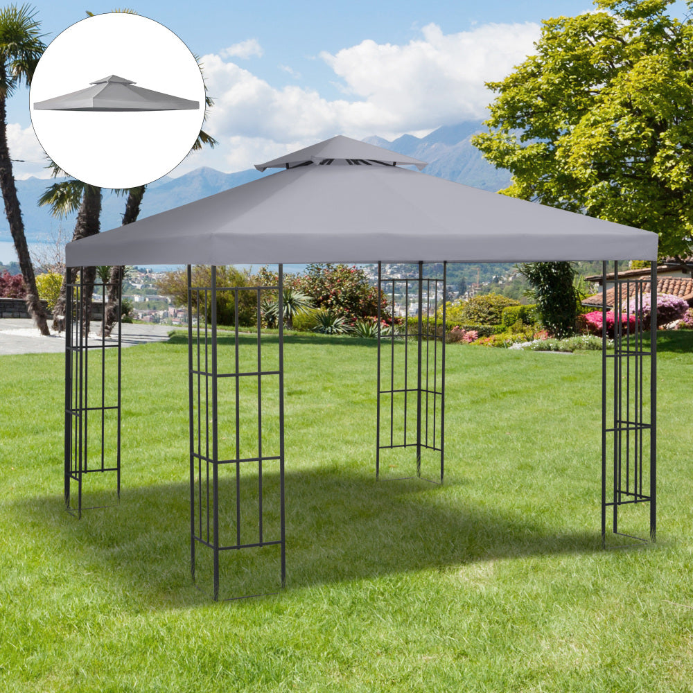 Outsunny 9.8' x 9.8' Gazebo Replacement Canopy, 2-Tier Top UV Cover for 9.84' x 9.84' Outdoor Gazebo Models 01-0153 & 100100-076, Light Gray (TOP ONLY)
