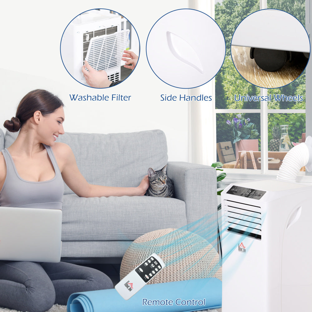 HOMCOM 8000 BTU Mobile Portable Air Conditioner with Cooling, Dehumidifier, Ventilating, Remote Control, 24-Hour Timer, Portable AC Unit for Bedroom, Living Room, Home Office, White