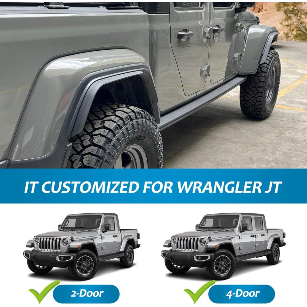 Front & Rear Fenders Compatible with 2020-2024 Jeep Wrangler Gladiator JT Sport & Willys( Fit JT Original low Fender )