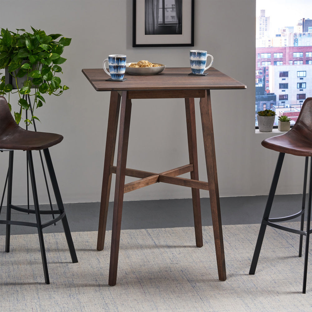 Modern Bar Height 42" Dining Table, Rubberwood Legs and Laminate Table Top, Paladina Marble Finish, Black