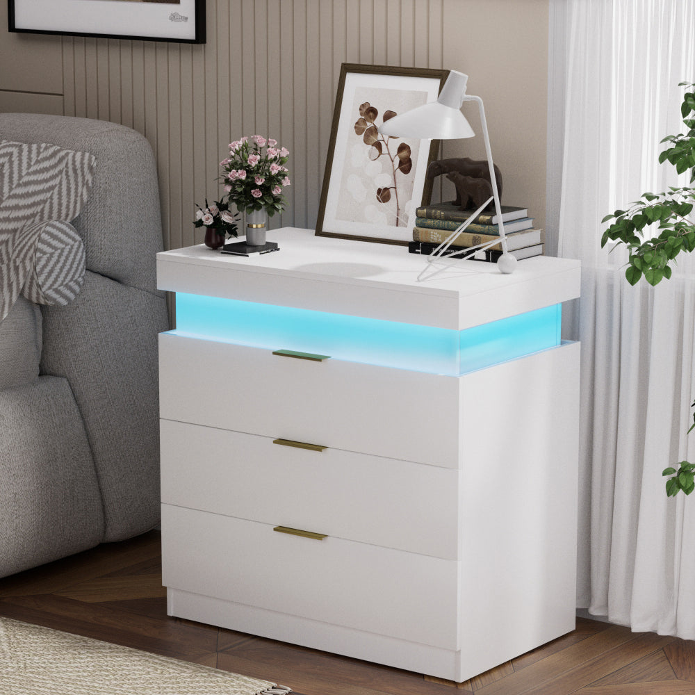 Nightstand with Charging Station and LED Lights,Night Stand with Sliding Top for Bedroom,Bedside Table with Drawers,Modern End Side Table,Black.28.8''W x 17''D x 30.5''H.
