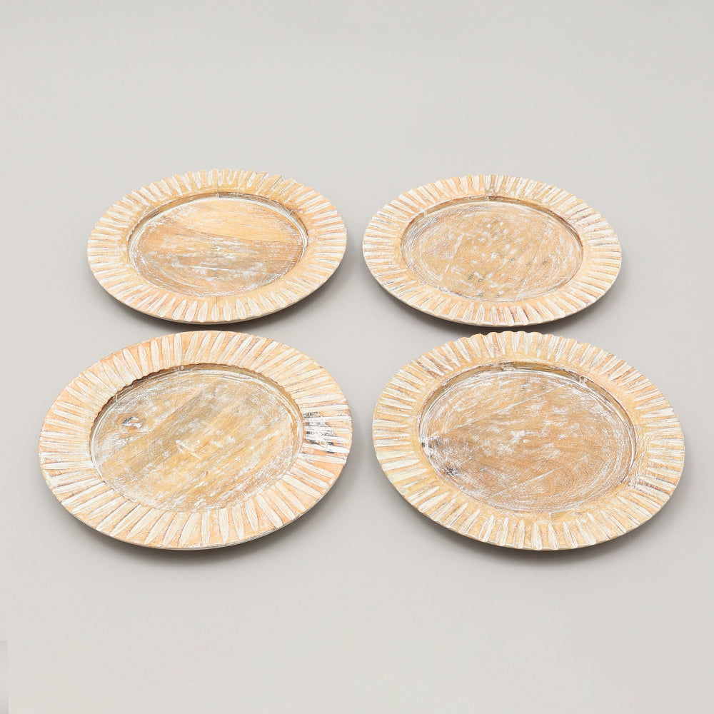 Handcrafted 13" Wood White Charger Plate| Wooden Dinning Placemat|Artisan Wood Tableware