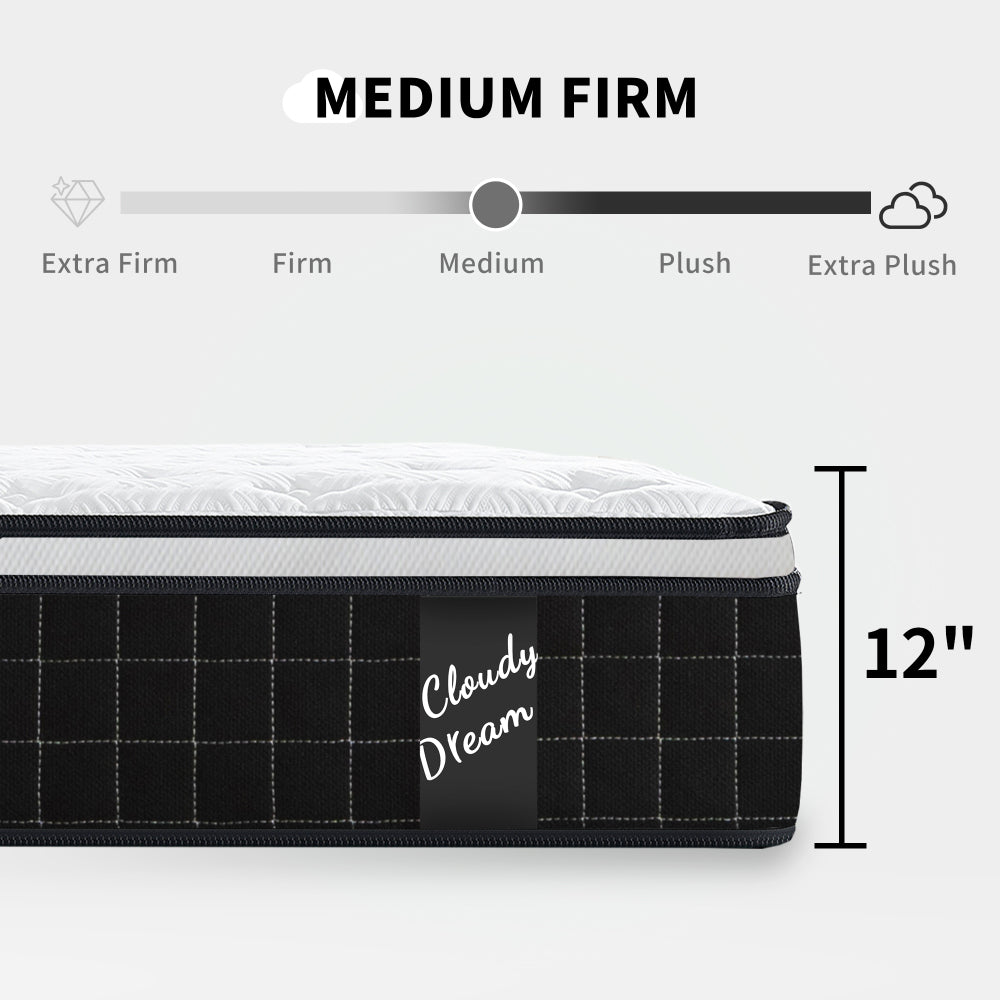 QUEEN Size 12 Inch Hybrid Mattress Individual Pocket Spring 7-Zoned Memory Foam Knitted Cover CertiPUR-US White