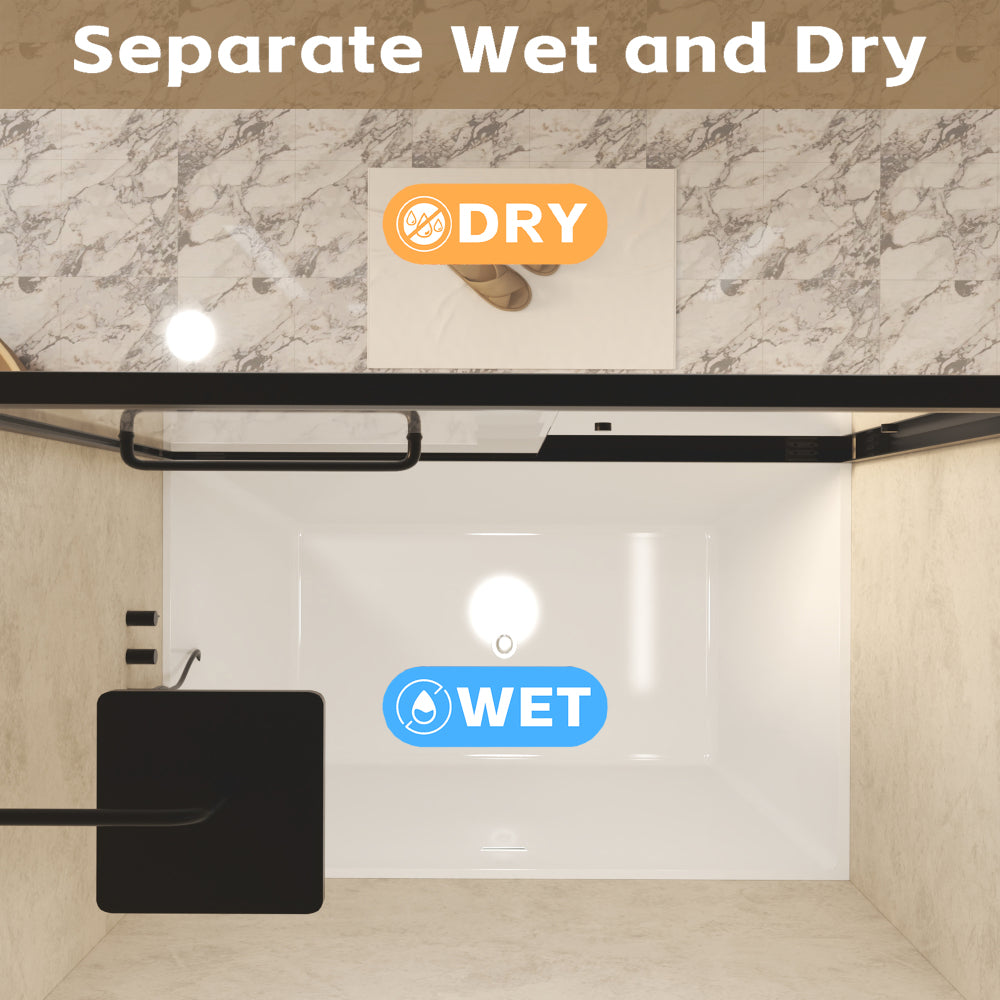 56-60" W × 60" H Tempered Glass with Explosion Proof Film, Aluminum Frame Double Sliding Shower Door, "1/4 (6 mm), Stainless Steel handle, Matte Black