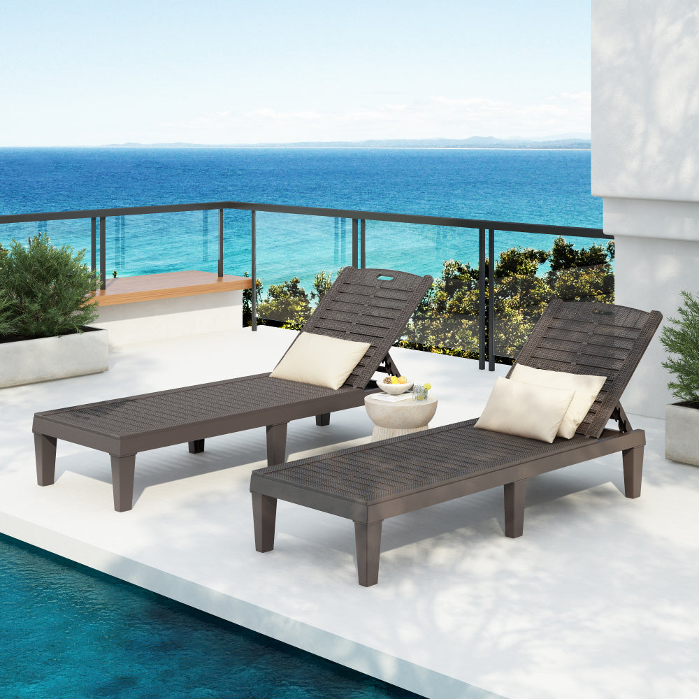 2-Piece Outdoor Chaise Lounges Resin Pool Lounge Chairs Outdoor Chaise Lounge Chair Set with Adjustable Backrest (Set of 2) for Patio, Poolside or Beach, Dark Brown