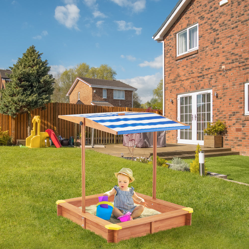 Kids Sandbox with Cover, 46" Wooden Sand Box w/Adjustable Canopy, Large Outdoor Cedar Sandpit for Backyard Play