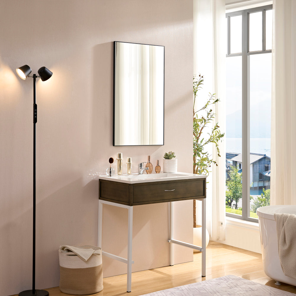 40x30inch Silver Rectangular Wall-mounted Beveled Bathroom Mirror,Square Angle Metal Frame Wall Mounted Bathroom Mirrors For Wall(Horizontal & Vertical)