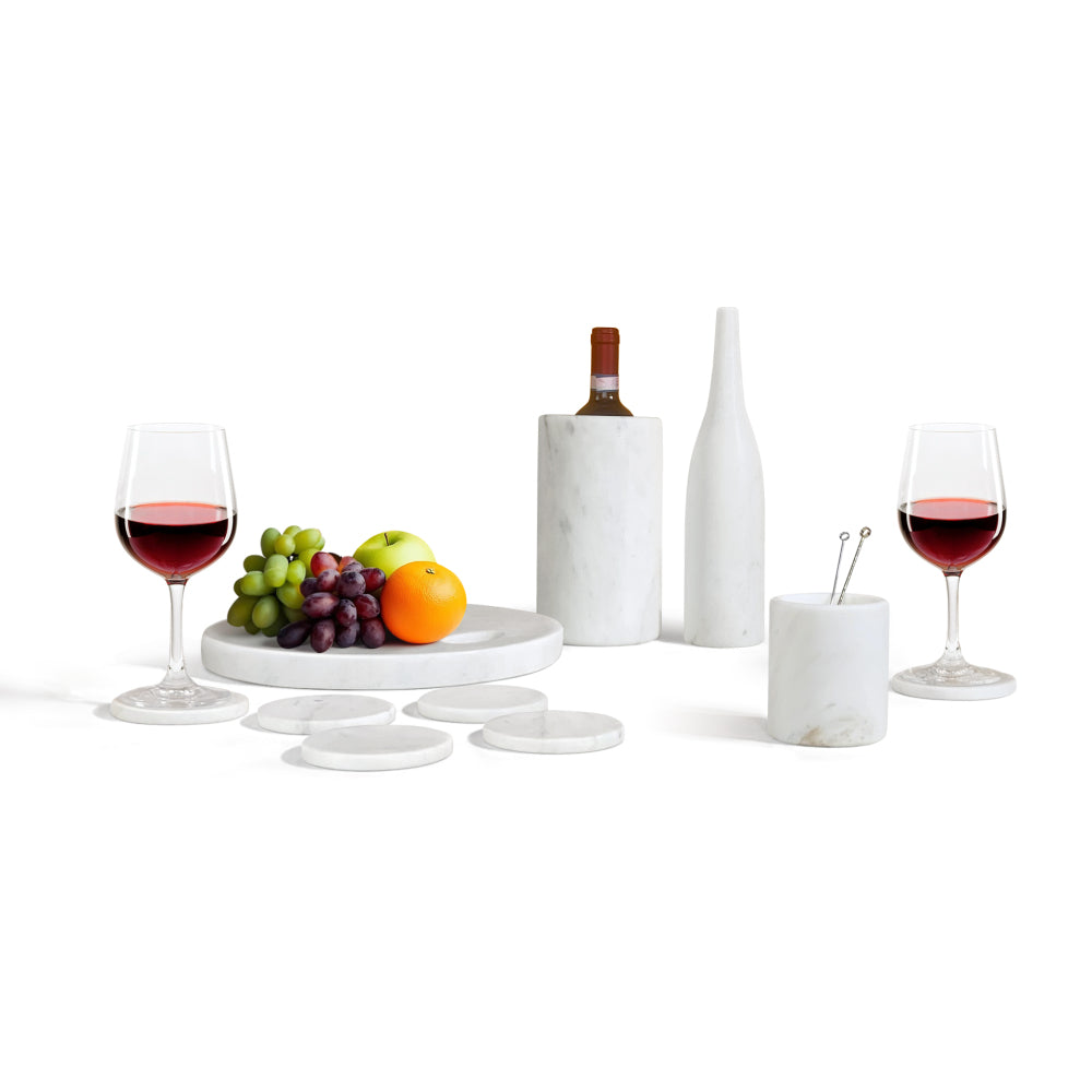 White natural marble dining room accessories set, natural stone, luxury 10 pcs set, genuine marble, real marble