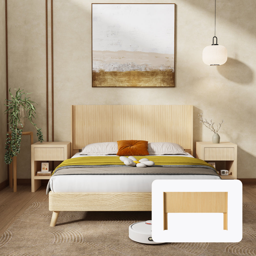 Night Stand with Drawer Storage Fluted Bed Side Table End Table Large Modern Wide Bedside Stand Mid Century Night Stands for Bedroom Living Room Sofa Office, Natural Wood