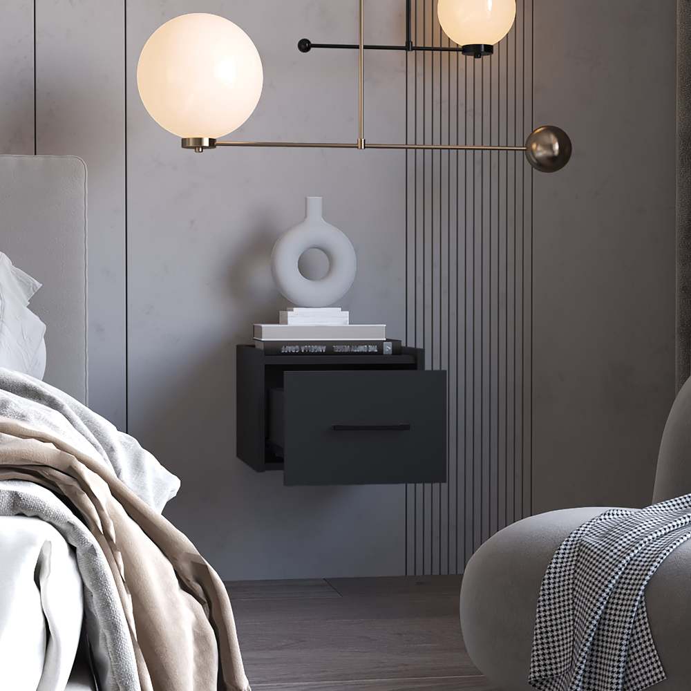 Black Wall-Mounted Floating Nightstand