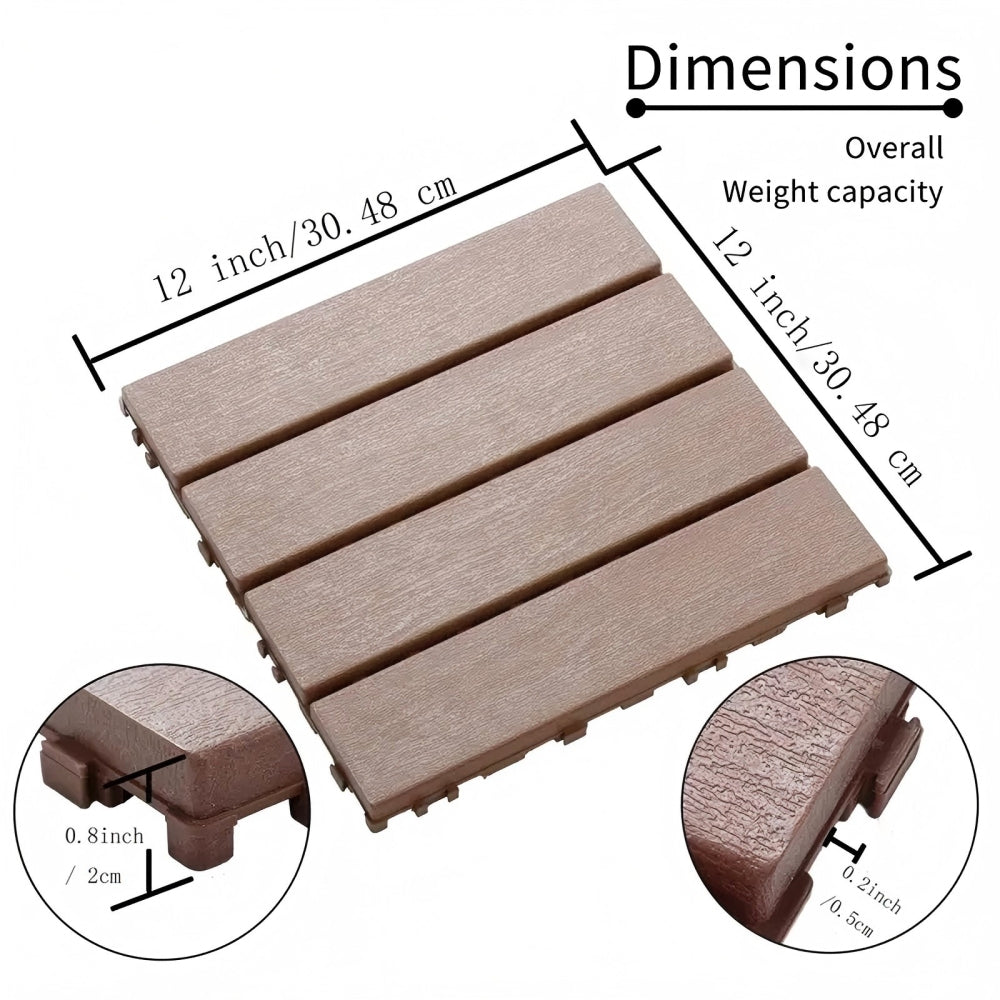 Plastic Interlocking Deck Tiles,36 Pack Patio Deck Tiles,12"x12" Square Waterproof Outdoor All Weather Use, Patio Decking Tiles for Poolside Balcony Backyard, Brown