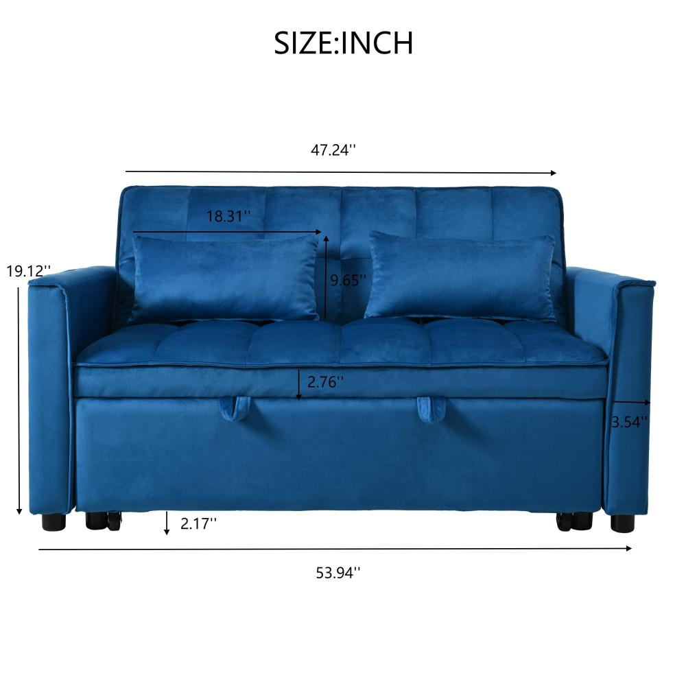 Convertible Sofa Bed,3-in-1 Pull Out Couch Bed with Reclining Backrest and Pillows,Sofa Bed Chair Full Convertible Sleeper Loveseat for  Living Room, Home or Office(Blue)
