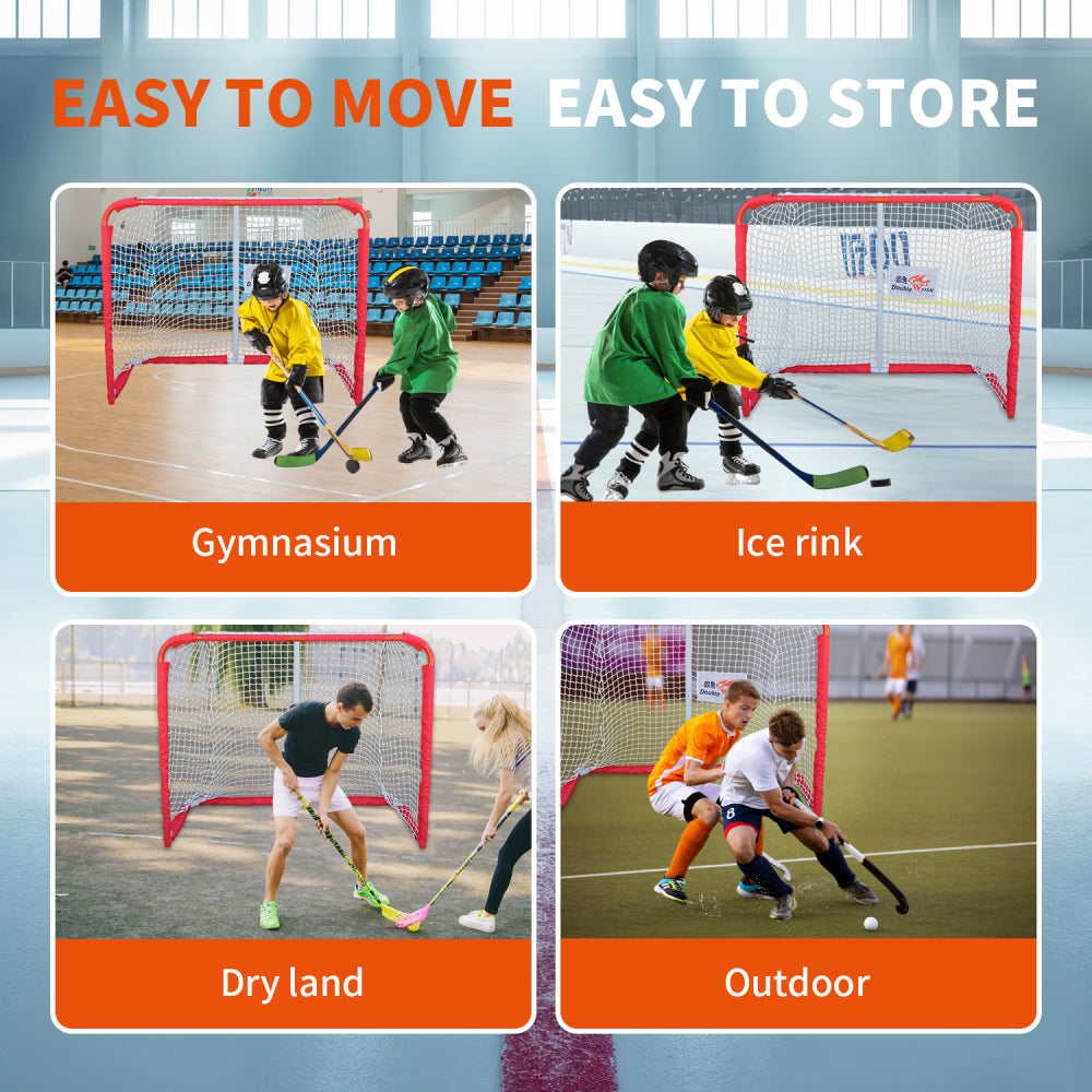 DOUBLE FISH Premium Steel Street Hockey Goal Set - 72"x48", Indoor/Outdoor, Durable & Portable with Reinforced Net And Easy Assembly