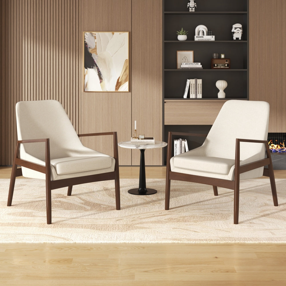 U-Can Modern Accent Chair with Ottoman, Mid Century Lounge Chair with footrest, Comfy Fabric Armchair Upholstered Set with Solid Wood Frame for Living Room