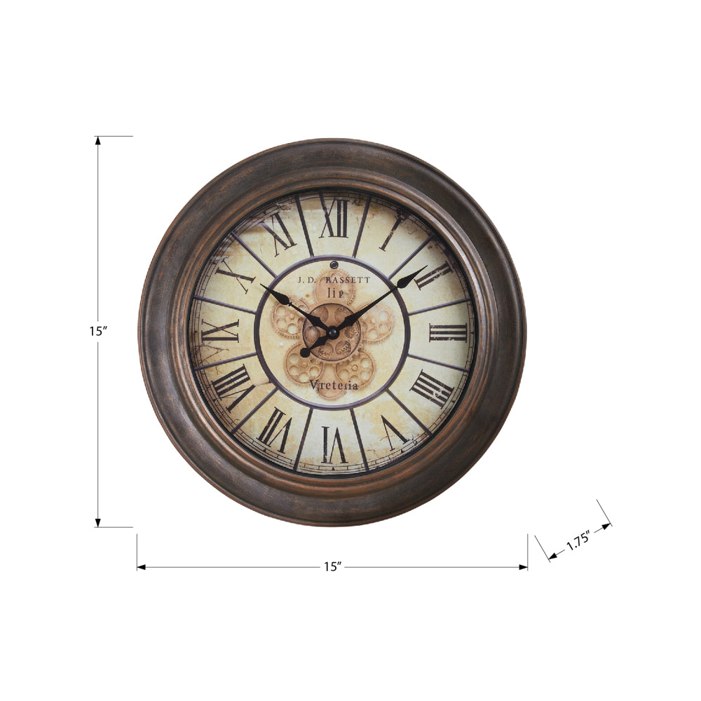 Clocks, 15" Round, Wall Clock, Antique Brown, Transitional