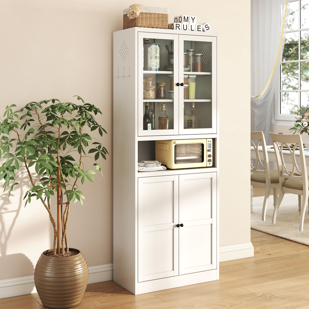 Metal Kitchen Pantry Cabinet - 72" Tall Storage with Adjustable Shelves (White), Heavy Duty Stainless Steel Frame, Freestanding Cabinet for Kitchen/Pantry/Bathroom