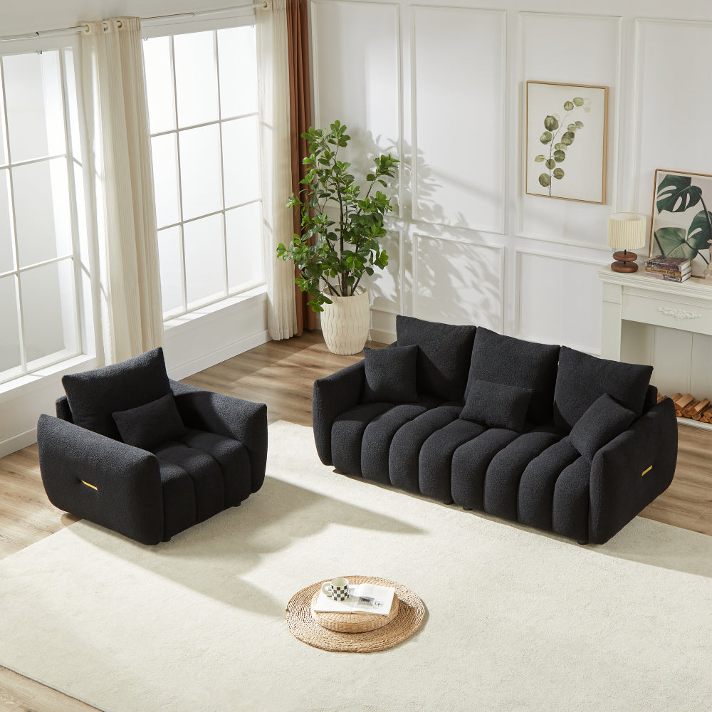 [video]MH 82" Premium Teddy fabric Sofa with 3 Back Pillows and 3 back Cushions Solid Wood Frame 3-Seater Sofa, Oversized Upholstered Chair for Living Room, Bedroom, Apartment and Office