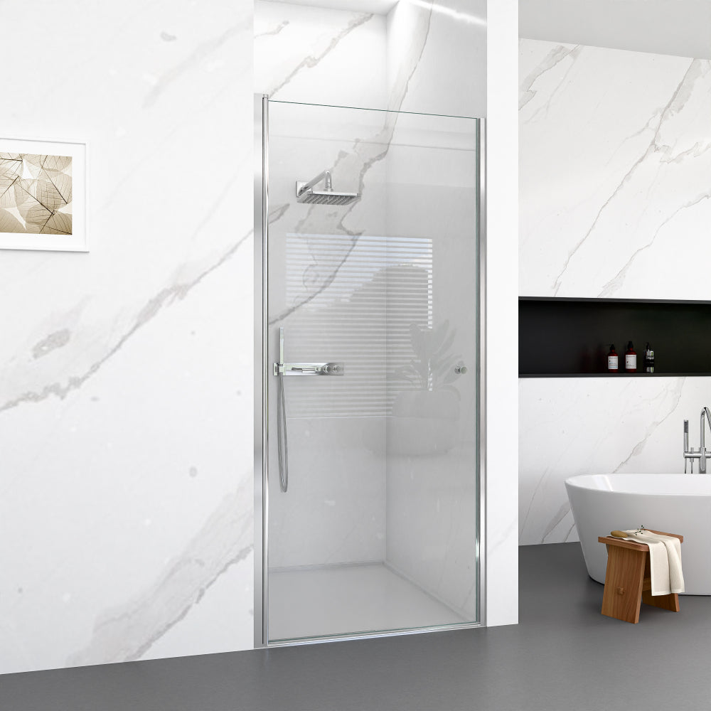 24" W x 72" H Semi-Frameless Circular Pivot Shower Door in Chrome With 1/4" (6mm) Thick SGCC Tempered Glass