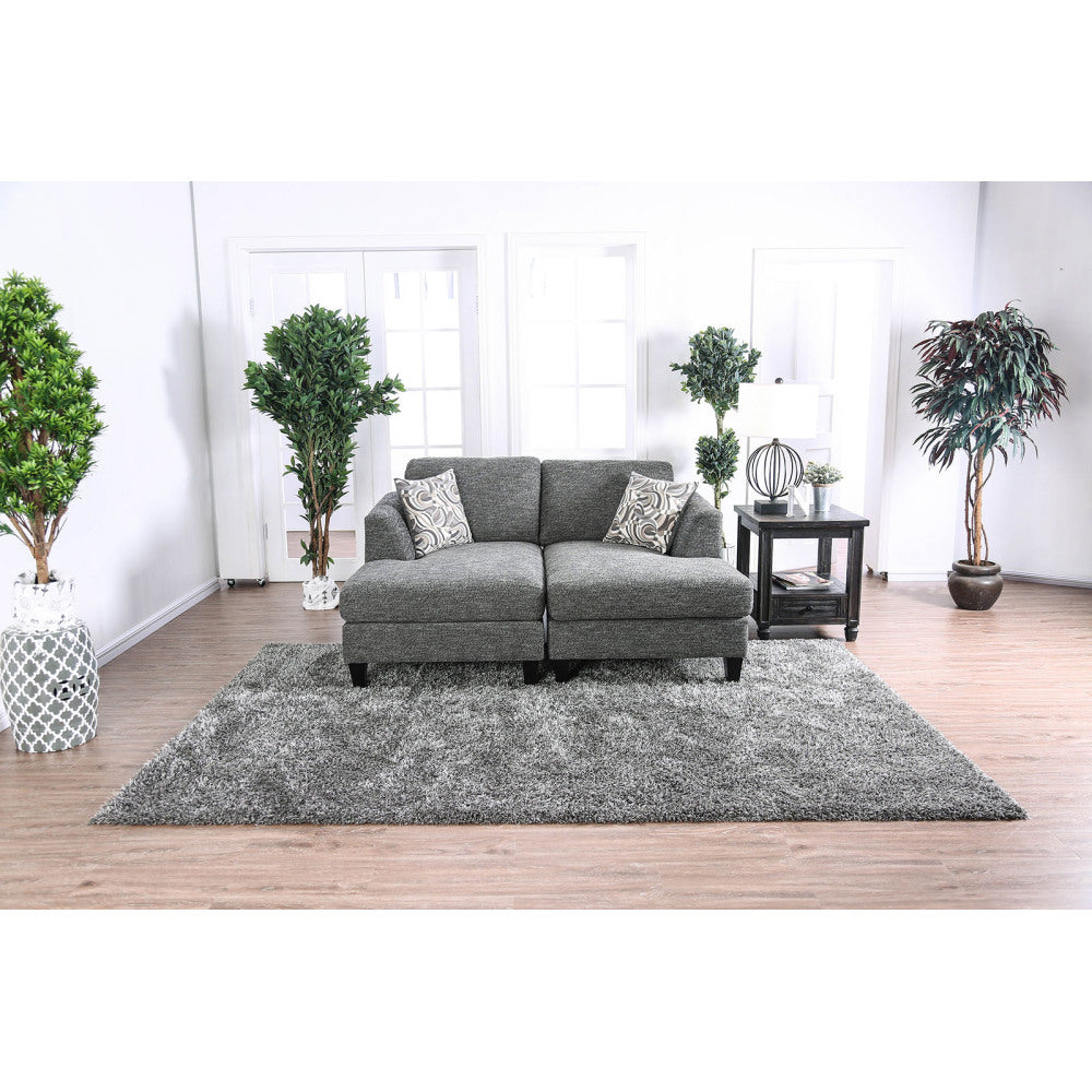 Gray Chenille 5pc Sectional Set Living Room Furniture Pillows Armless Chair Ottoman Chaise Plush Couch Sectionals