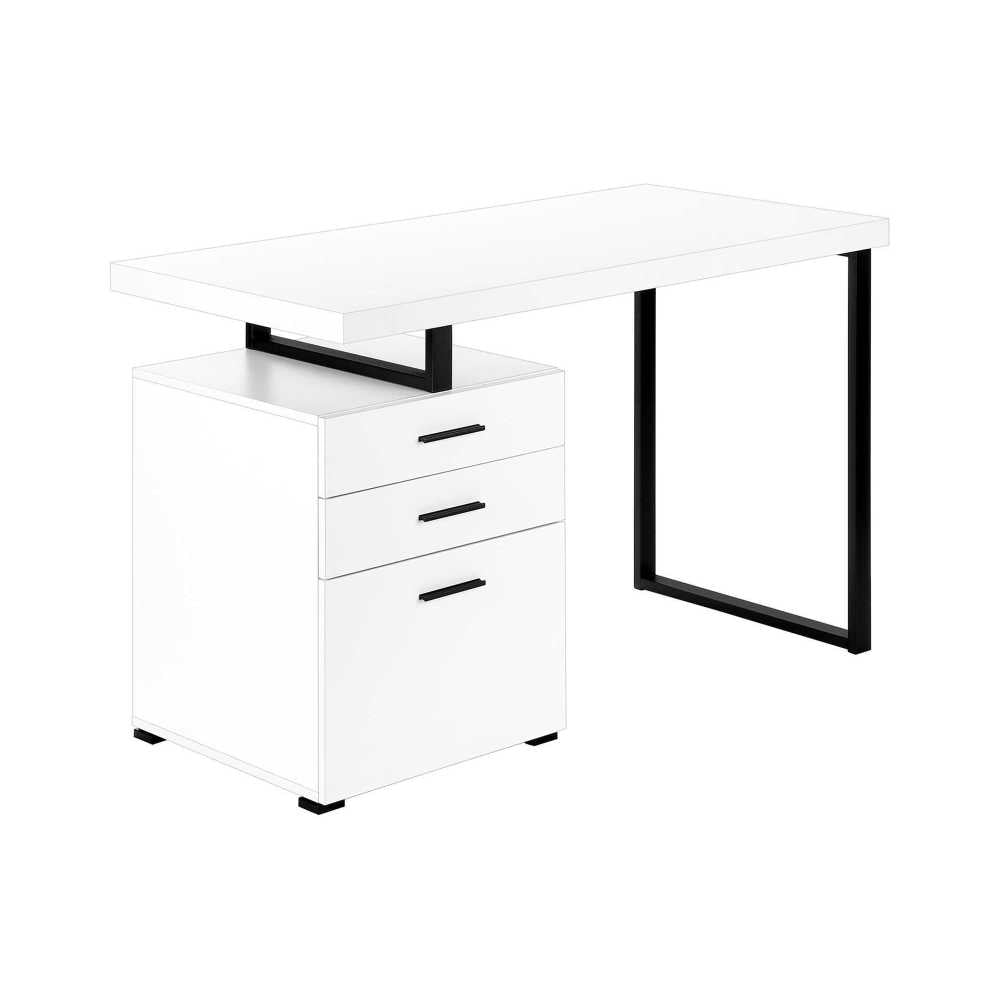 Computer Desk, Home Office, Laptop, Left, Right Set-up, Storage Drawers, 48"l, Work, White Laminate, Black Metal, Contemporary, Modern