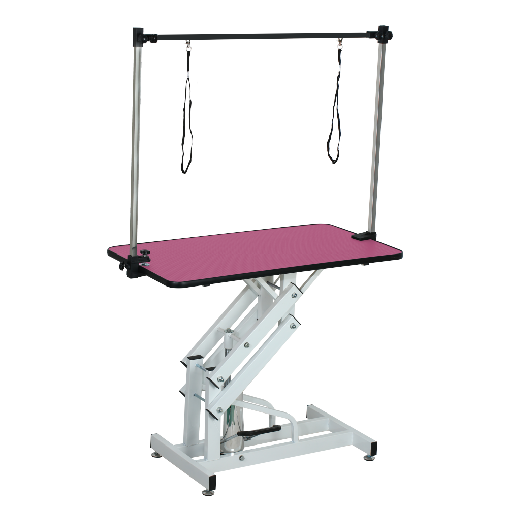 42.5INCH HYDRAULIC PET GROOMING TABLE WITH "H" ARM PINK