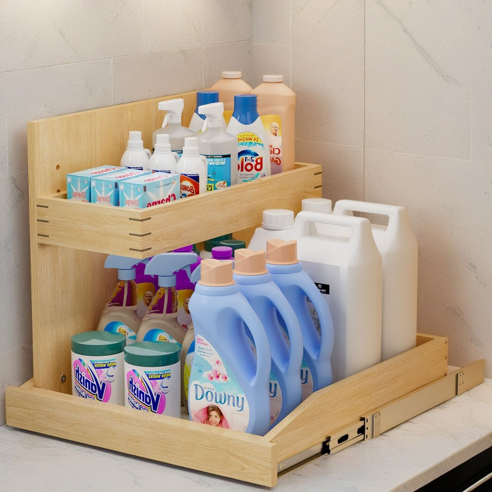 Under Sink Organizers and Storage 22½" W x 21" D, 2 Tier Pull Out Cabinet Organizer with Hard Close, Adjustable Pull Out Cabinet organizer with U Bracket for Bathroom Kitchen(Left)