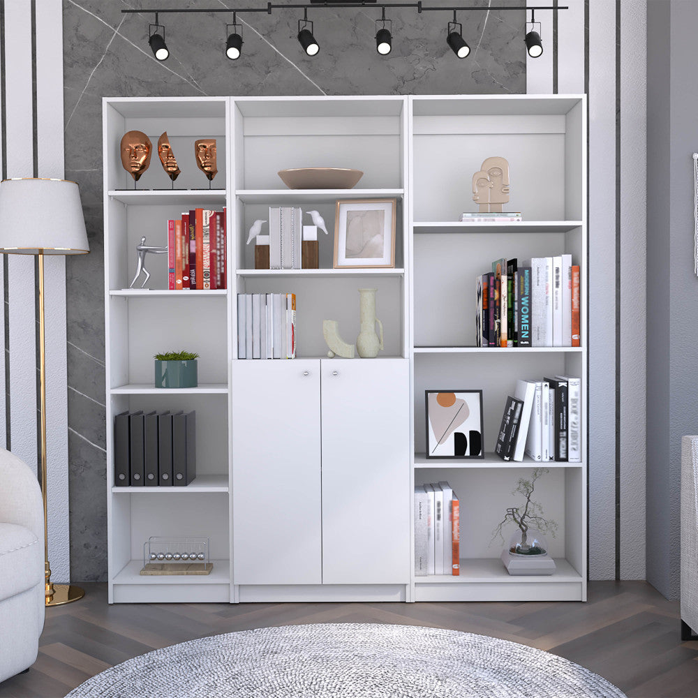 Dupree 3 Piece Home Bookcase set, 67" Wide with 14 Shelves ,  Living Room Set Set  White