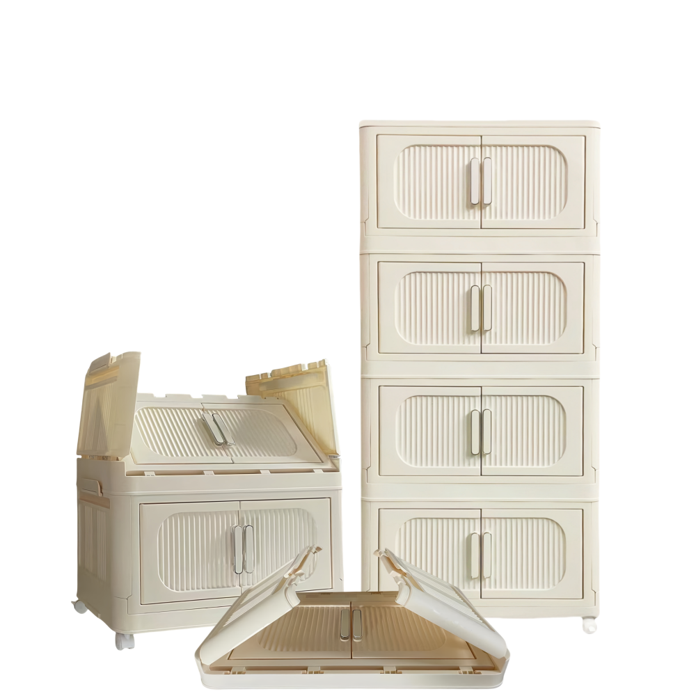 19.69" Side Wide Folding Storage Cabinet ,3 Tiers,19.69"×11.81"×31.1",Collapsible Storage Bins with Magnetic Door, Plastic Storage Cabinet with Wheels, Closet organizers and Storage Containers