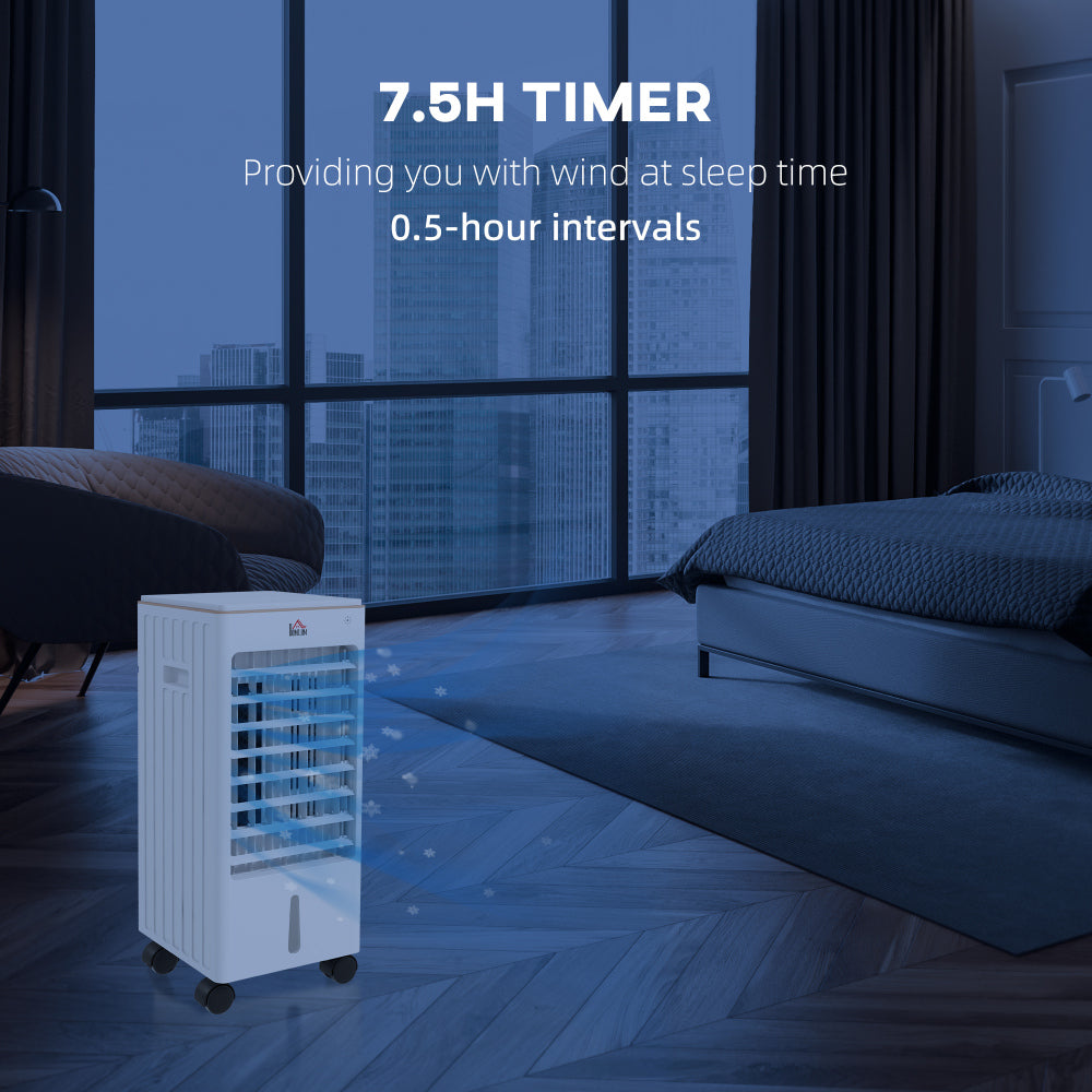 HOMCOM 21" Evaporative Air Cooler with Ice Packs, 3-In-1 Ice Cooling Fan, Portable Swamp Cooler with Water Tank, 7.5H Timer, 60° Oscillating, Remote, for Home Office Bedroom, White
