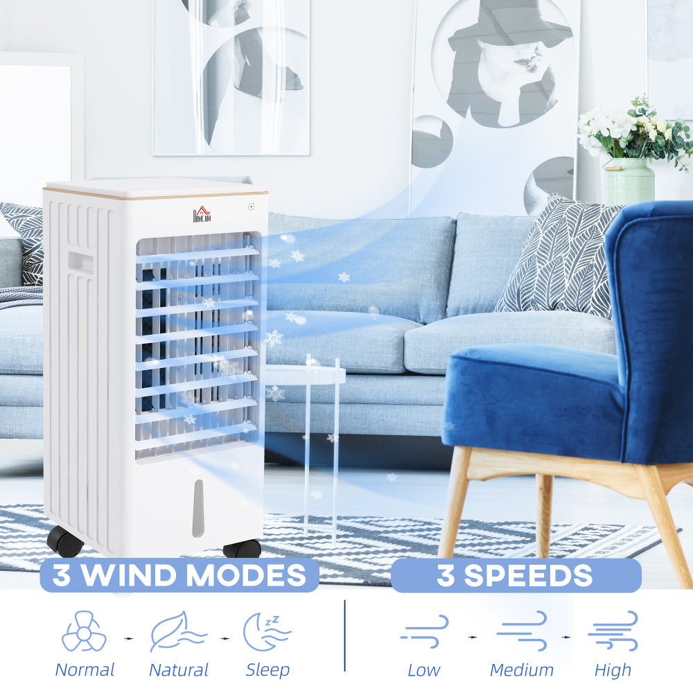 HOMCOM 21" Evaporative Air Cooler with Ice Packs, 3-In-1 Ice Cooling Fan, Portable Swamp Cooler with Water Tank, 7.5H Timer, 60° Oscillating, Remote, for Home Office Bedroom, White