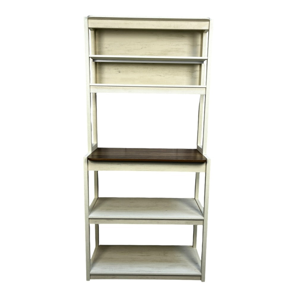 31.50" White and Rustic Brown color 5-Tier Bakers Rack for Kitchen with Storage, Coffee Bar, Kitchen Shelves,  Microwave Stand