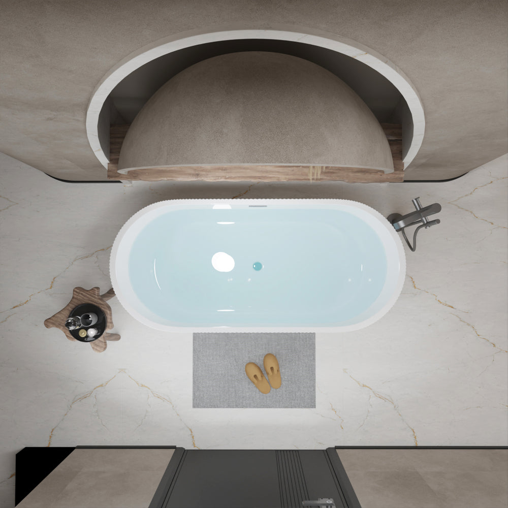 59"Linear AcrylicFreestanding Bathtub Stand Alone Soaker Tub, Glossy White Acrylic, POP-UP Chrome Drain, cUPC Certified