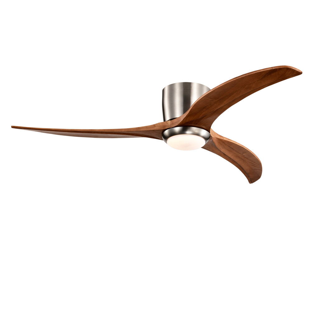 52" Flush Mount Ceiling Fan Solid Wood Blades Ceiling Fan With Light with Remote Control, Noiseless Reversible Motor, 6 Speed, for Patio Living Room, Bedroom,Indoor--(Stain Nickel)