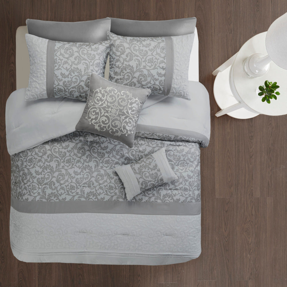 Embroidered 8 Piece Comforter Set Grey King