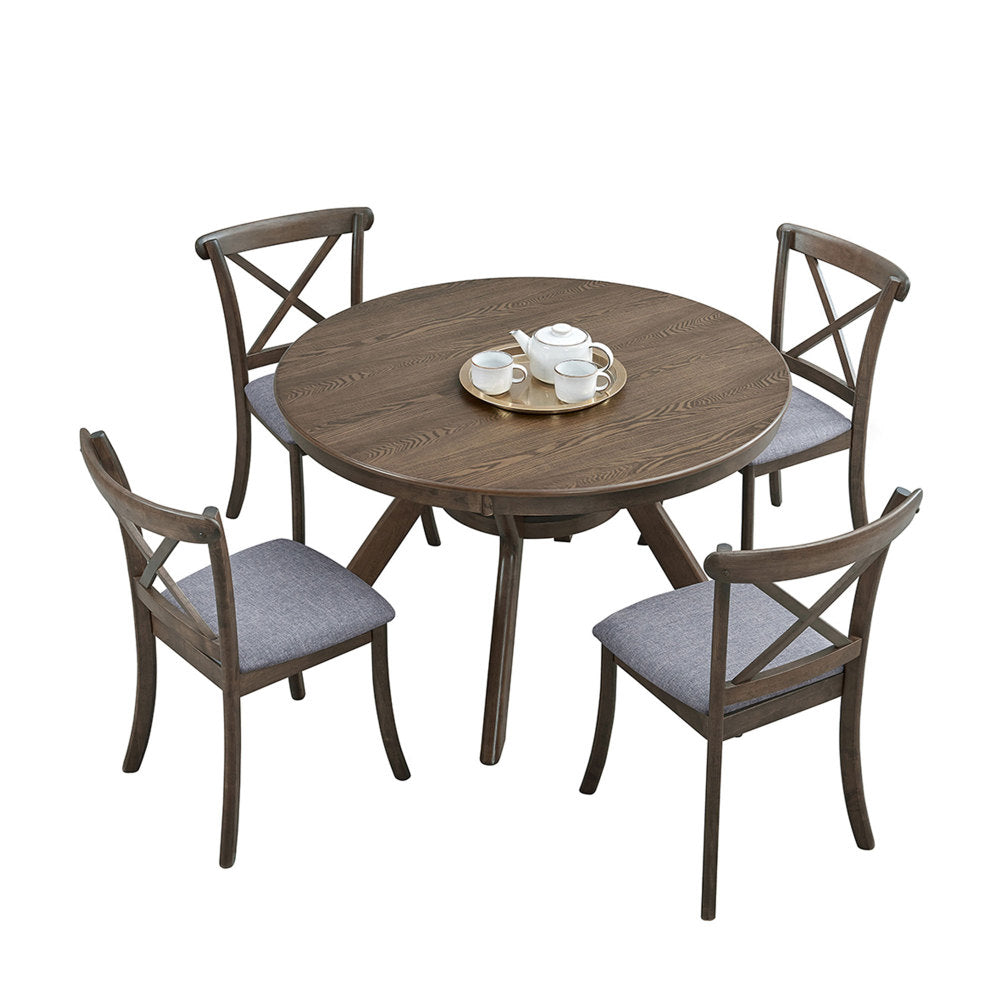 47.24''Round Rubber Wood Dining Table for 4-6 with Wooden Trestle Pedestal Base,Modern Kitchen Wooden Table Dinner Table for Dining Room, Living Room,Oak(1Table)