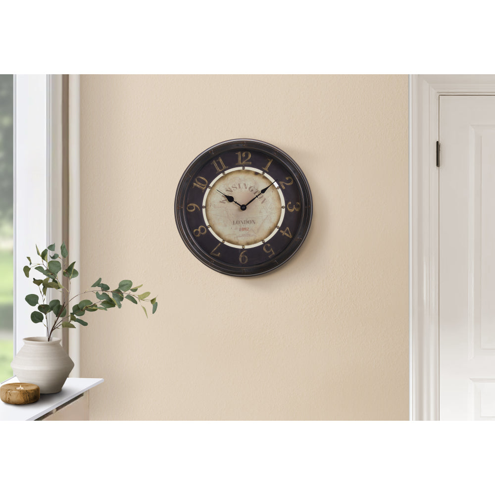 Clocks, 16" Round, Wall Clock, Antique Brown, Transitional