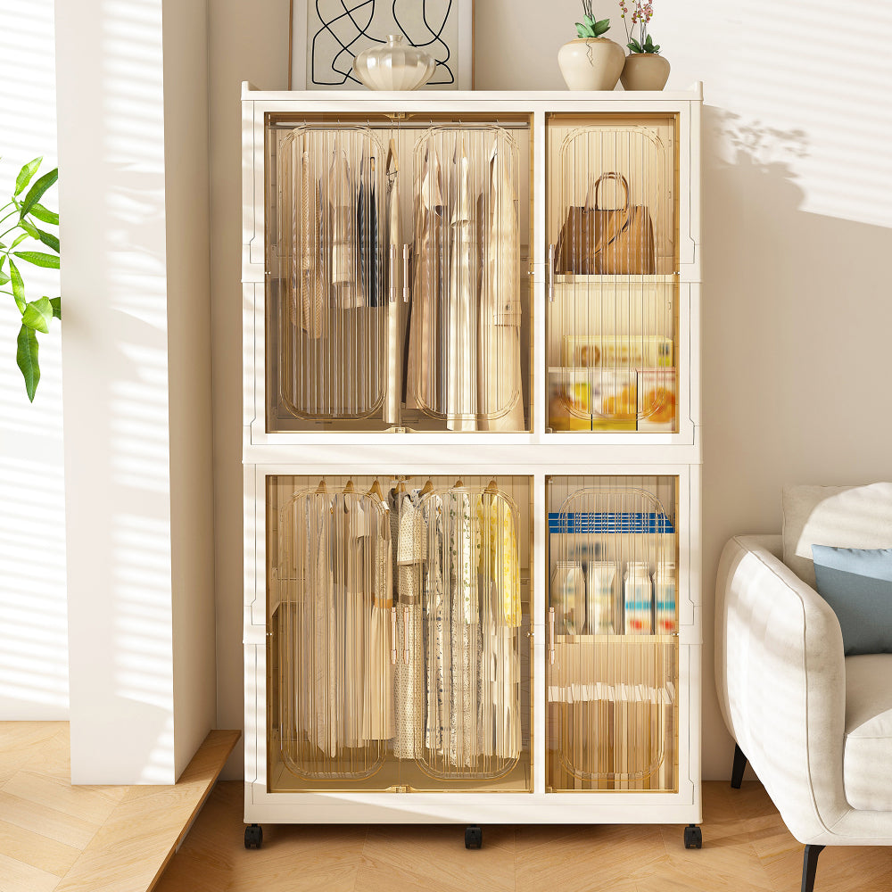Portable Wardrobe Closet Storage Organizer for Clothes,Clothes Dresser,9 Magnetic Doors-9 Cubes & 1 Hanging Rod,6 pcs hangers , Baby Wardrobe Storage Cabinet,White
