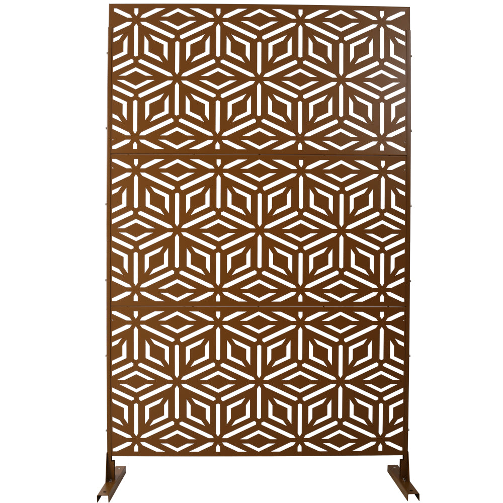 Outdoor & Indoor Privacy Screen Metal Privacy Screen 76" H×48" W, Freestanding Decorative Privacy Screen for Deck Balcony Patio, Privacy Fence Panels for Outside Lawn Garden PS115 BROWN